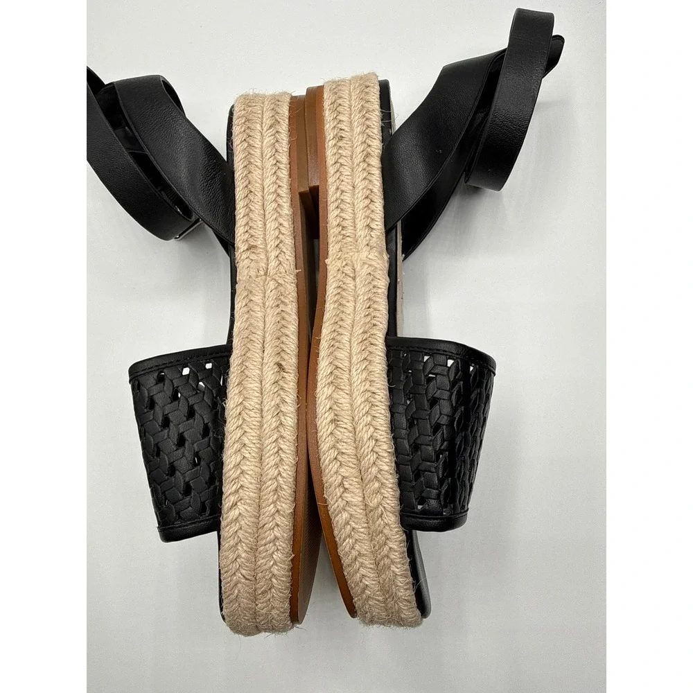 Vince Camuto Kovya Black Woven Leather Espadrille Platform Sandals Womens 8M